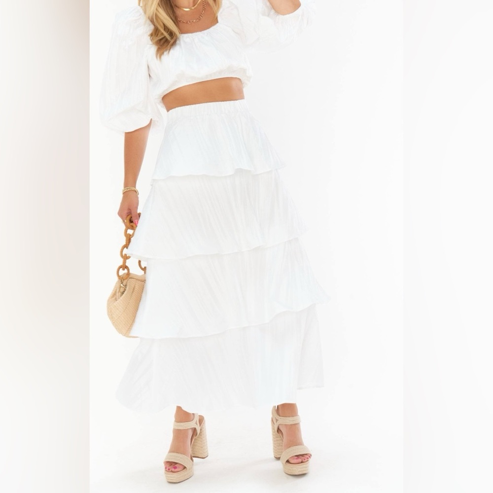 Show Me Your MuMu White Tiered Maxi Skirt for Cocktail